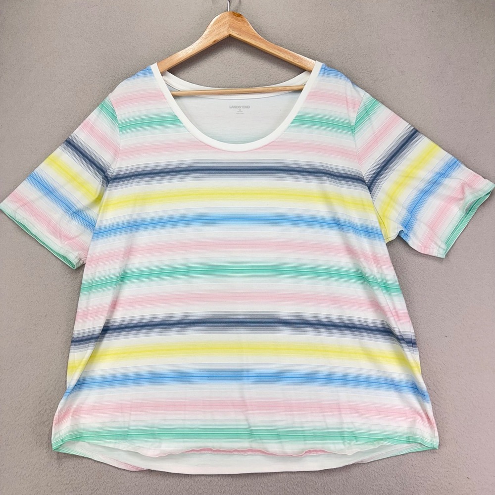 Lands' End T-Shirt Womens 1X Striped Rainbow Scoop Neck Short Sleeve - Picture 1 of 7
